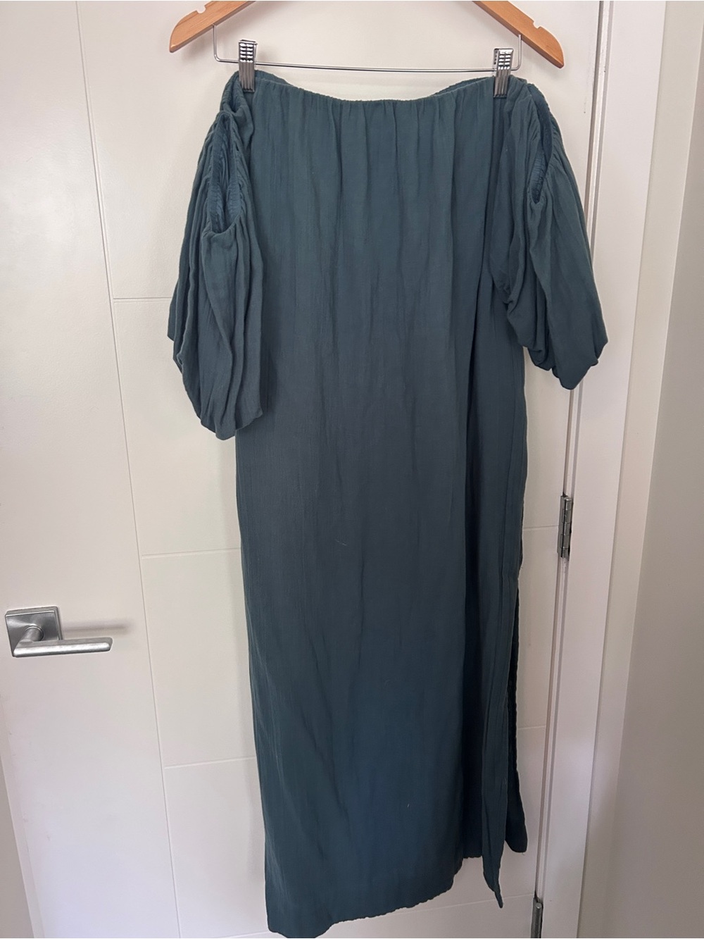 Off-Shoulder free people  Teal Maxi Dress with Balloon Sleeves